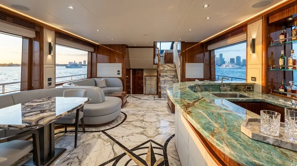 Yacht marble maintenance inside a luxury yacht interior