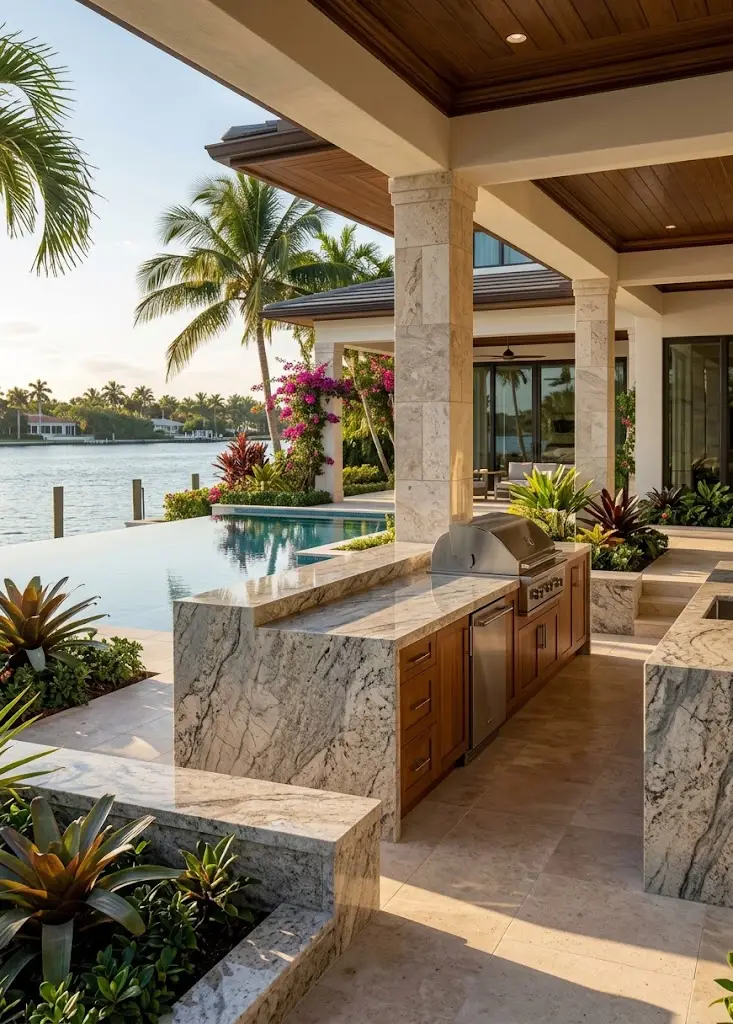 Luxury South Florida home featuring professionally maintained granite surfaces.